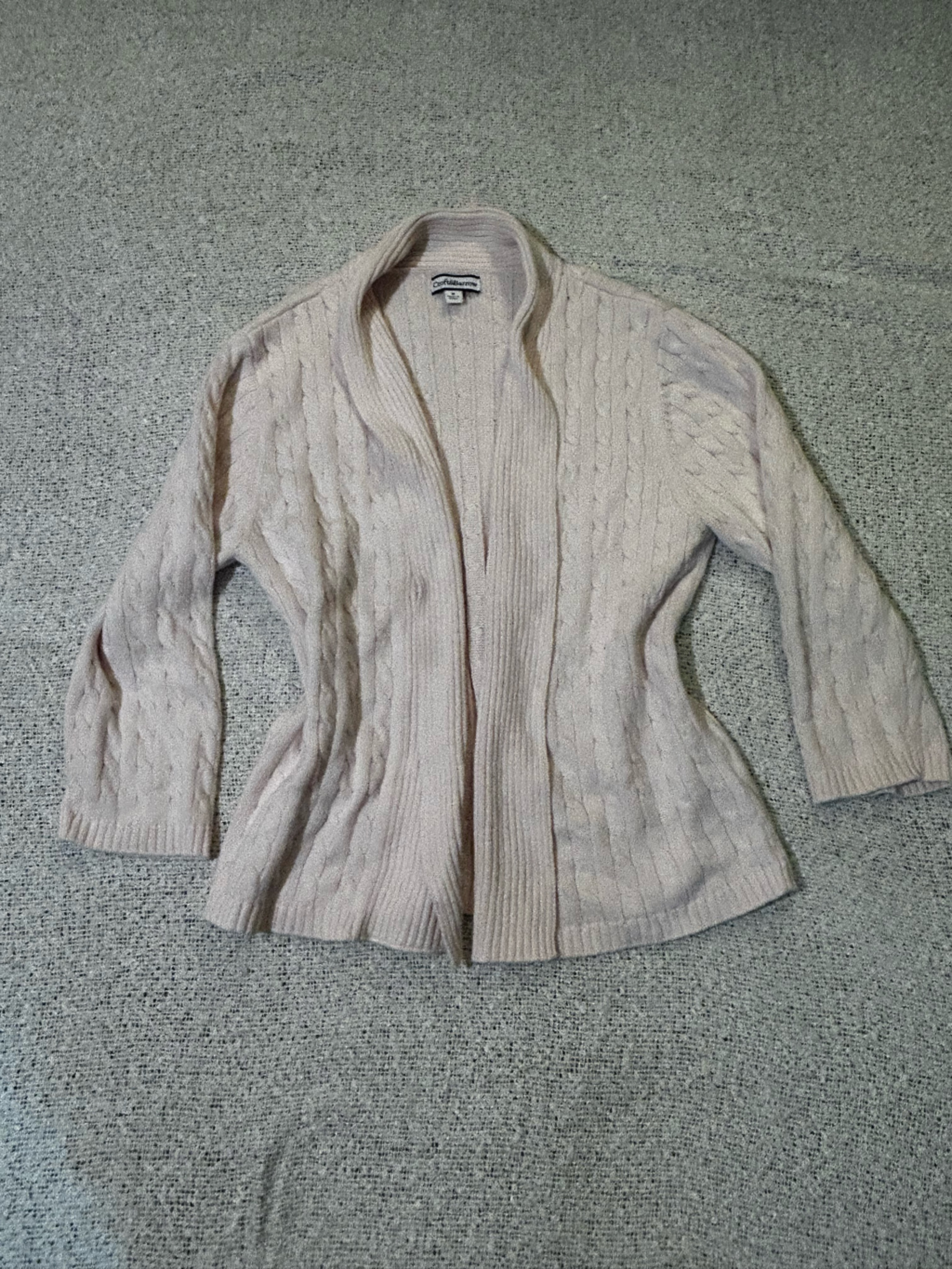 Vintage Croft & Barrow Pink Cable Knit Open Cardigan Sweater 3/4 Sleeves Size M